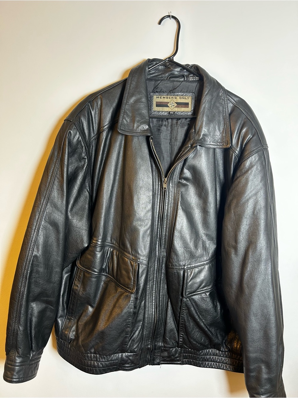 Vintage Members Only Black Leather Bomber Jacket